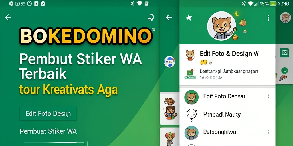 Antarmuka BOKEDOMINO menampilkan fitur pembuatan stiker yang mudah digunakan.
