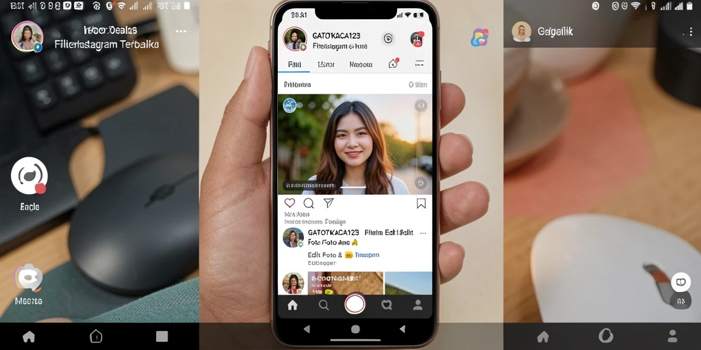 Antarmuka GATOTKACA123 dengan pilihan filter Instagram yang menarik.