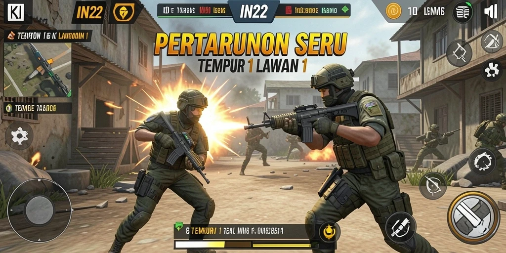 Antarmuka IN22 menampilkan karakter dan arena tempur yang menakjubkan.