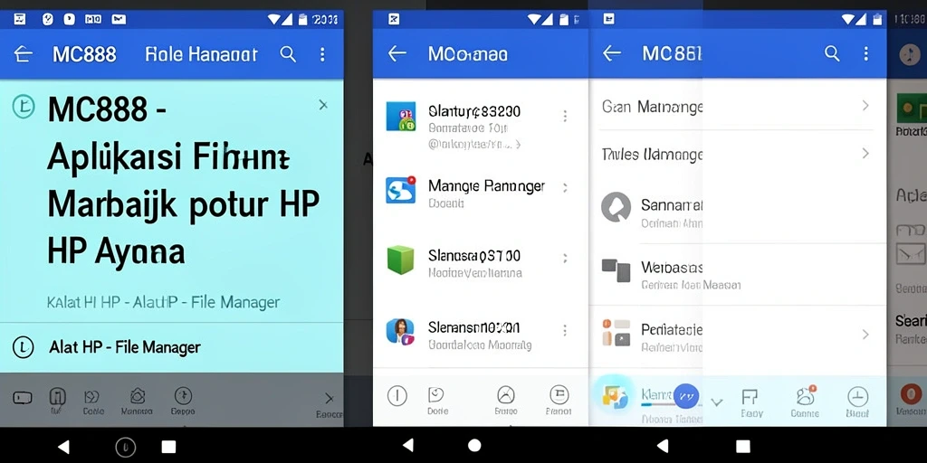 Antarmuka aplikasi MC888 dengan fitur manajemen file yang intuitif.
