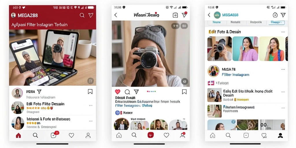 Antarmuka MEGA288 menampilkan berbagai filter Instagram yang menarik.